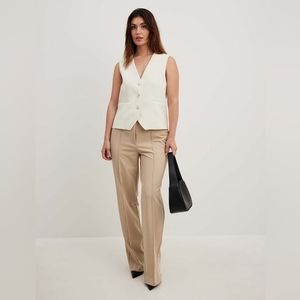 elasticated wide leg beige trousers